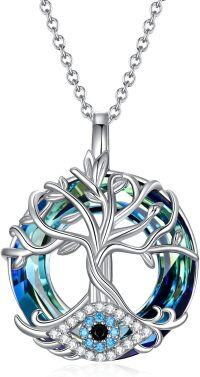 wholesale 925 Sterling Silver Tree of Life Blue Crystal Evil Eye Pendant Necklace for Women Protection Lucky s-C-Tree of Life·Evil Eye -Blue Crystal
