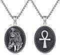 wholesale 925 Sterling Silver Ancient Egypt Jewelry Set - Anubis & Ankh Pendants with Black Enamel and 34 Box Chain for Men Women (Set)-0-0