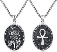 wholesale 925 Sterling Silver Ancient Egypt Jewelry Set - Anubis & Ankh Pendants with Black Enamel and 34 Box Chain for Men Women (Set)-Ankh Necklace