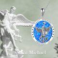 wholesale 14K Gold Saint Michael Pendant with Blue Opal Stone and Anchor Design - Catholic Protection Amulet Necklace for Men & Women (18 + Extender)-0-5