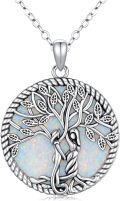 wholesale 925 Sterling Silver Opal Tree of Life Pendant Necklace with Cross for Women -0-0
