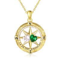 wholesale 925 Sterling Silver Compass Pendant with Birthstones for Women-04-05-Apr-May