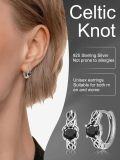 wholesale 925 Sterling Silver Black CZ Stone Norse Viking Celtic Knot Huggie Hoop Earrings 8mm Diameter-0-3