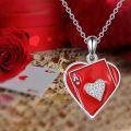 wholesale 925 Sterling Silver Red Enamel Heart & Card Pendant Necklace for Women-0-4