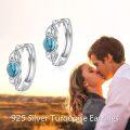 wholesale 925 Sterling Silver Oval Turquoise Huggie Hoop Earrings with Scroll Design-0-4