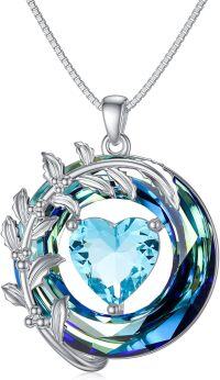 wholesale 925 Sterling Silver Blue Crystal Birthstone Flower Pendant Necklace for Women-12-December-Holly