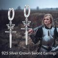 wholesale 925 Sterling Silver Crown and Cross Pendant Huggie Hoop Earrings Norse Viking s for Women Girls-0-5
