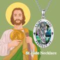 wholesale 925 Sterling Silver St. Jude Pendant with Abalone Shell and Crosses on 3mm Cable Chain - Protect Us Charm Necklace for Men Women Boys Girls (Silver)-0-3