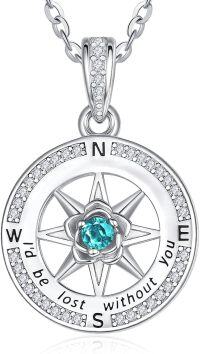 wholesale Sterling Silver Birthstone Compass Necklace for Women Gift Idea-03-Mar