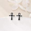 wholesale 925 Sterling Silver Black Ankh Cross Stud Earrings for Men & Women-0-4