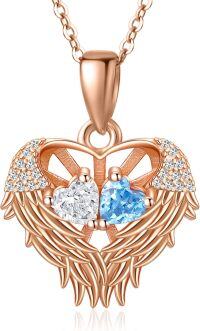 wholesale Sterling Silver 2 Birthstones Angel Wings Necklace for Women-04-12-Apr-Dec