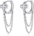 wholesale 925 Sterling Silver Chain Cross Huggie Hoop Earrings for Women Men Minimalist  4cm Diameter-0-0