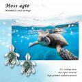 wholesale 925 Sterling Silver Green Agate Sea Turtle Stud Earrings - Hawaiian Ocean Jewelry for Women-0-5