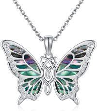 wholesale 925 Sterling Silver Butterfly Shell Inlay Pendant Necklace - Cute Jewelry for Women Animal Lovers-butterfly