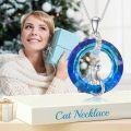 wholesale TOUPOP Cat Lovers Gifts For Women Sterling Silver Cat Star Stuff Animal Pendant Necklace With Blue Cirlce Crystal For Her Jewelry Birthday Anniversary Christmas -0-1