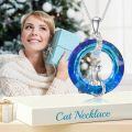 TOUPOP Sterling Silver Blue Crystal Cat Star Stuff Animal Pendant Necklace-0-1
