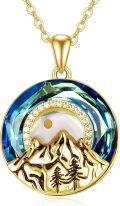 wholesale 925 Sterling Silver Round Blue Topaz Moon & Mountains Pendant Necklace for Women Christian s-0-0