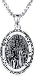 wholesale Sterling Silver Saint Medal Oval Necklace for Men Women Religious Jewelry-0-30