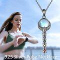 wholesale 925 Sterling Silver Rainbow Moonstone Magic Wand Pendant Necklaces for Women Gothic Witch Jewelry-0-1