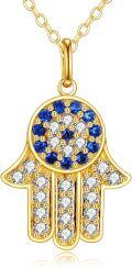 wholesale 14K Gold Blue and White Crystal Evil Eye Hand Pendant Necklace for Women-0-0