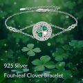 wholesale 925 Sterling Silver Celtic Clover Infinity Charm Bracelet with Green Cubic Zirconia for Women Girls Gifts-0-4