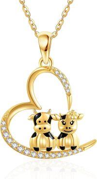 wholesale 14K Gold Cow Pendant Necklace - Cute Animal Charm Chain for Women's Gifts-Cow Necklace-Cow Necklace
