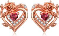 wholesale 925 Sterling Silver Rose Heart Birthstone Stud Earrings for Women-07 Jul - Ruby