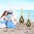wholesale 925 Sterling Silver Teardrop Black Onyx Filigree Leverback Earrings for Women - Unique Bohemian  Idea-0-5