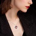 wholesale 925 Sterling Silver Red Garnet Heart Rose Skull Pendant Necklace-0-3