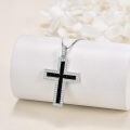 wholesale 925 Sterling Silver Black Onyx & Cubic Zirconia Cross Pendant Necklace for Women Christian Protection -0-2
