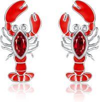 wholesale 925 Sterling Silver Red Enamel Crab Stud Earrings with Crystal Accents-Lobster