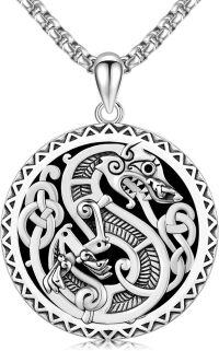 wholesale 925 Sterling Silver Nordic Mythology Wolf & Raven Pendant Necklace for Men Women Norse -I01-Celtic Dragon