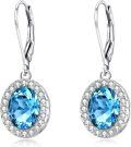 wholesale 925 Sterling Silver Blue Topaz & White Cubic Zirconia Halo Drop Earrings for Women-0-0