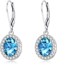 wholesale 925 Sterling Silver Blue Topaz & White Cubic Zirconia Halo Drop Earrings for Women-A - Light Blue(Simulated Aquamarine)