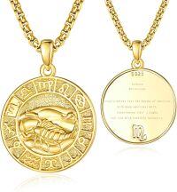 wholesale  Sterling Silver Zodiac Necklace for Men 12 Constellation Horoscope Pendant Birthday Father s Day Gift -Gold-Scorpio Gold-Scorpio