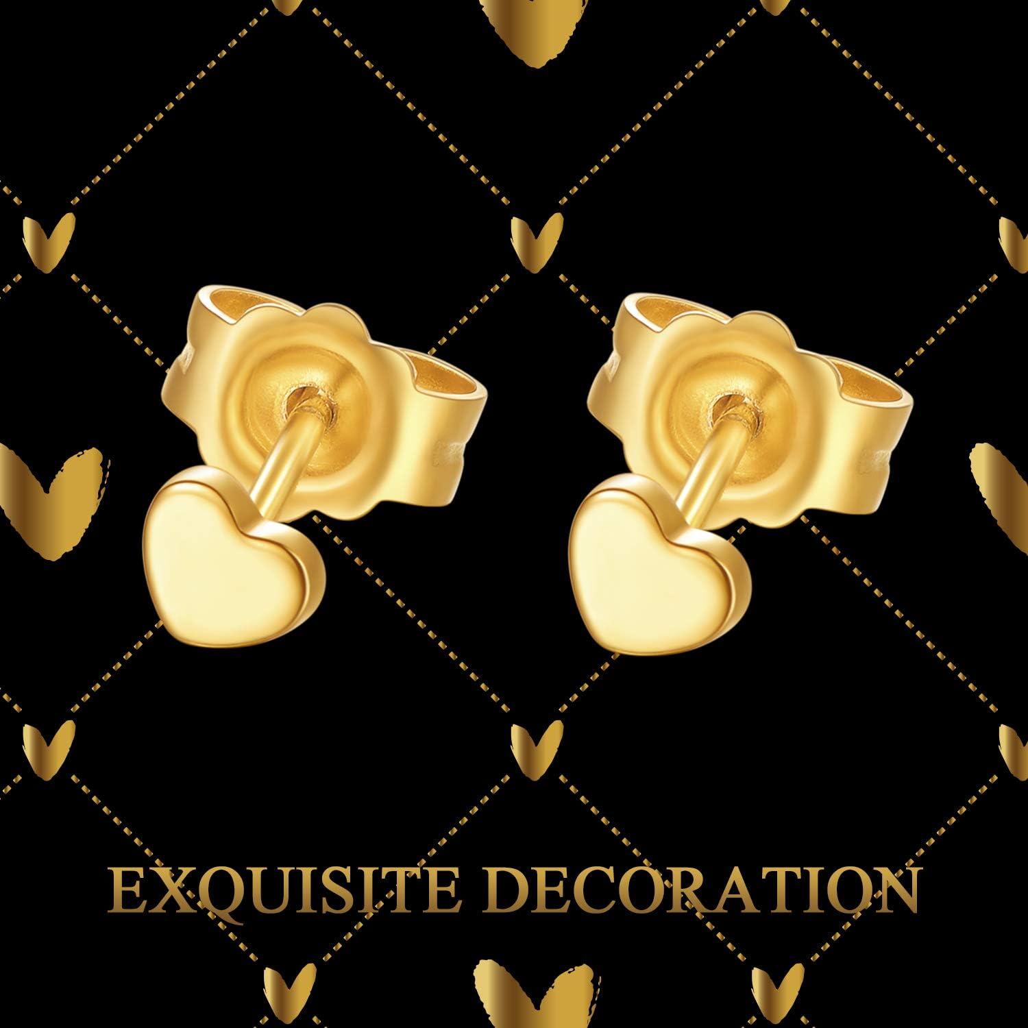 18K Gold Heart Shaped Stud Earrings with Flower Design - Perfect Valentine's Day Gift for Women-0-4