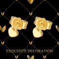 wholesale 18K Gold Heart Shaped Stud Earrings with Flower Design - Perfect Valentine's Day Gift for Women-0-4