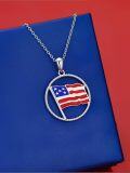 wholesale 925 Sterling Silver & Enamel American Flag Hemp Rope Edge Pendant Necklace for Women-0-1