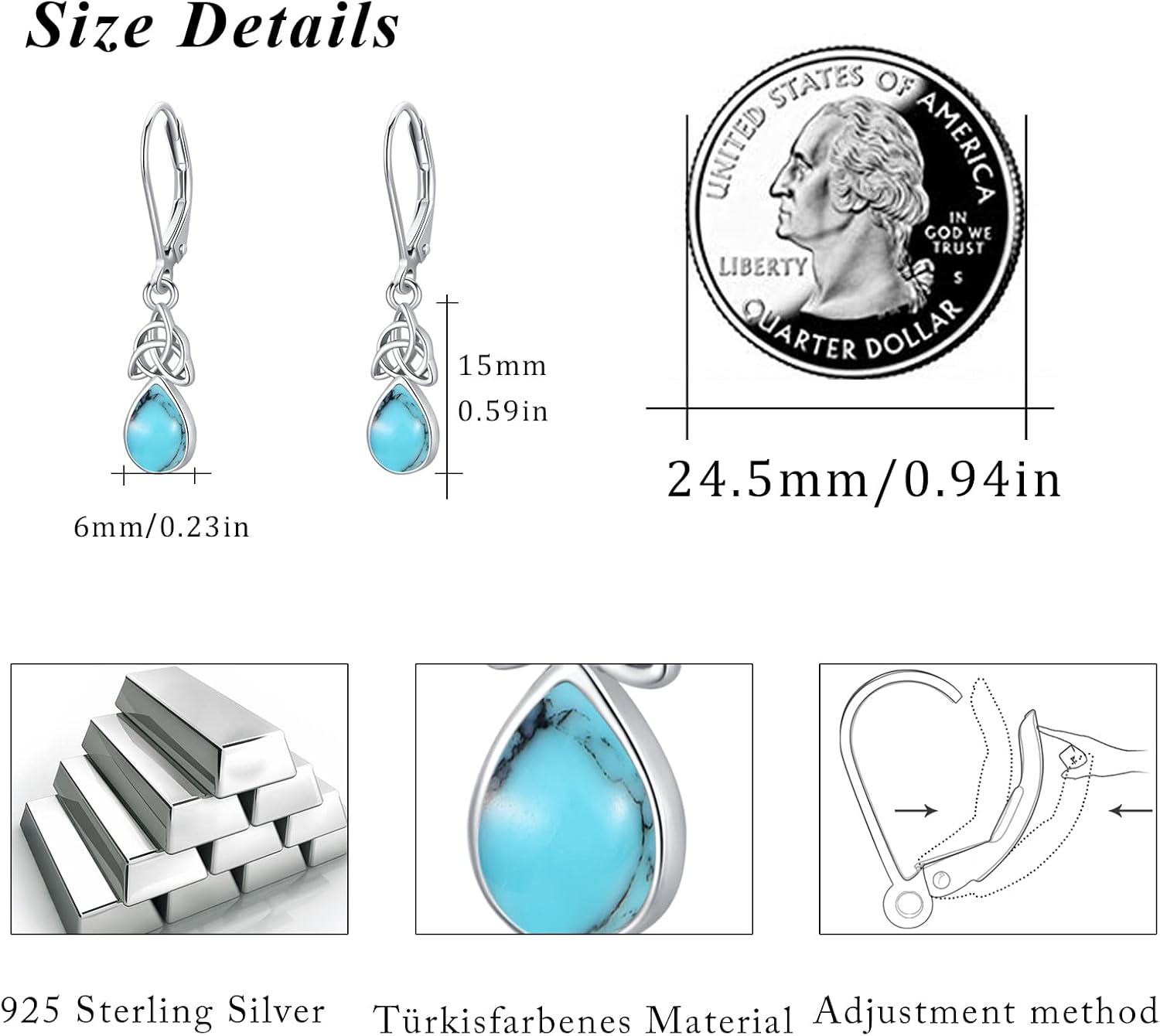 wholesale 925 Sterling Silver Teardrop Turquoise and Moonstone Drop Earrings for Women-0-4