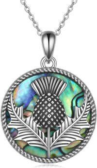 wholesale 925 Sterling Silver Thistle Pendant with Abalone Shell Inlay - Christmas Gift for Women & Mom-Scottish Thistle