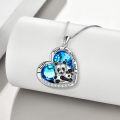 wholesale 925 Sterling Silver Blue Crystal Heart Panda Pendant Necklace Gift for Her-0-3