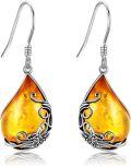wholesale 925 Sterling Silver Teardrop Dangle Earrings with Amber and Black Onyx Stones-0-0