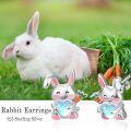 wholesale 925 Sterling Silver Opal Bunny Heart Carrot Stud Earrings for Girls and Women Gift Ideas-0-2