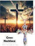 wholesale Rose Gold 925 Sterling Silver Abalone Shell Flower Cross Pendant Necklace for Women-0-2