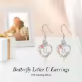 TOUPOP Sterling Silver Rose Heart Butterfly Initial U Letter Drop Dangle Earrings-0-2