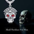 wholesale 925 Sterling Silver Red Eye Skull Pendant Gothic Punk Biker Necklace Halloween s for Men & Women-0-3