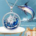 wholesale 925 Sterling Silver Marlin Fish Pendant Necklace with Blue Enamel Wave Design Gift for Women and Girls-0-3