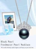 TOUPOP 925 Sterling Silver Black Pearl Crown Heart Pendant Necklace-0-2