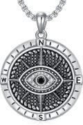 wholesale 925 Sterling Silver Evil Eye Yin Yang Compass Dog Tag Pendant Necklace  with 24 Chain-0-0