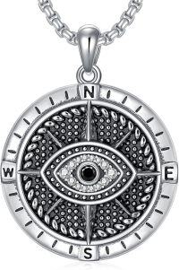 wholesale 925 Sterling Silver Evil Eye Yin Yang Compass Dog Tag Pendant Necklace  with 24 Chain-D Evil Eye Compass